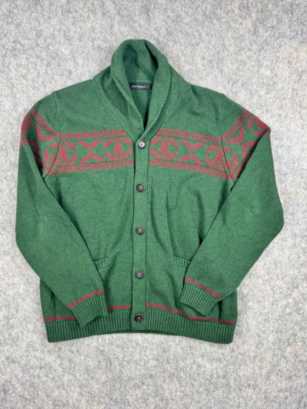 Paul Fredrick Mens Cardigan Sweater Sz L Green